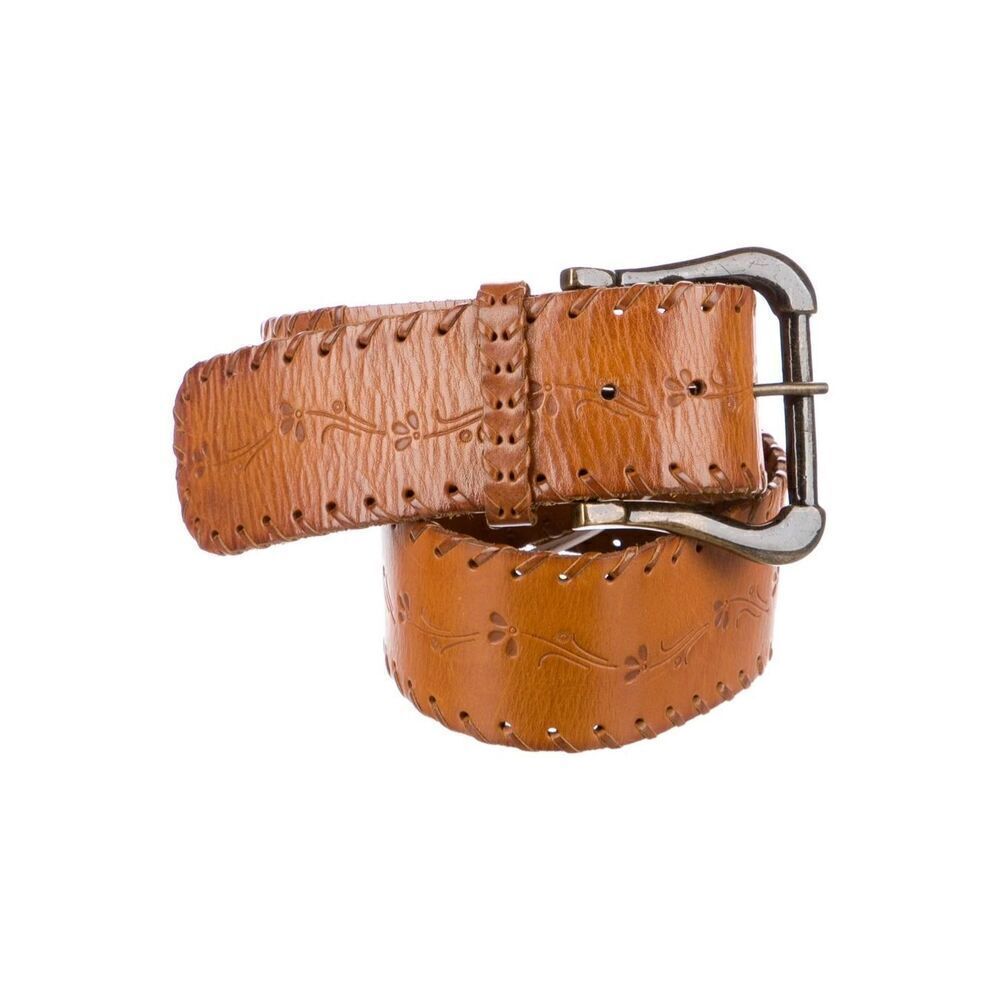 Sax Fifth Avenue Leather Brown Belt Sz S Braided Trim Embossed